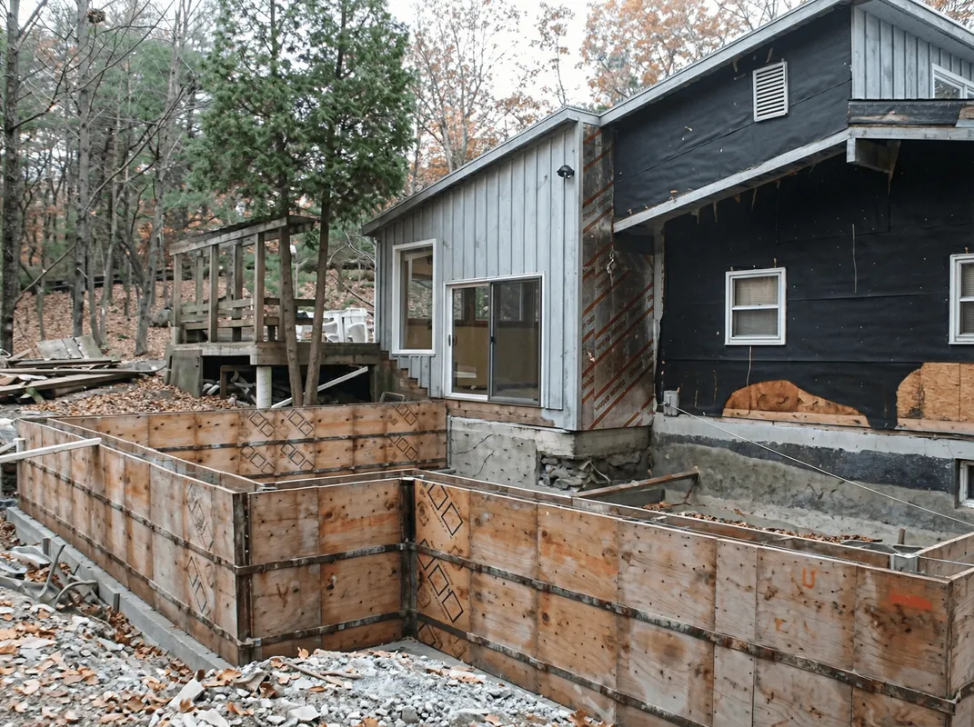 Prepared site with foundation forms for home remodeling and addition project in Milwaukee, WI